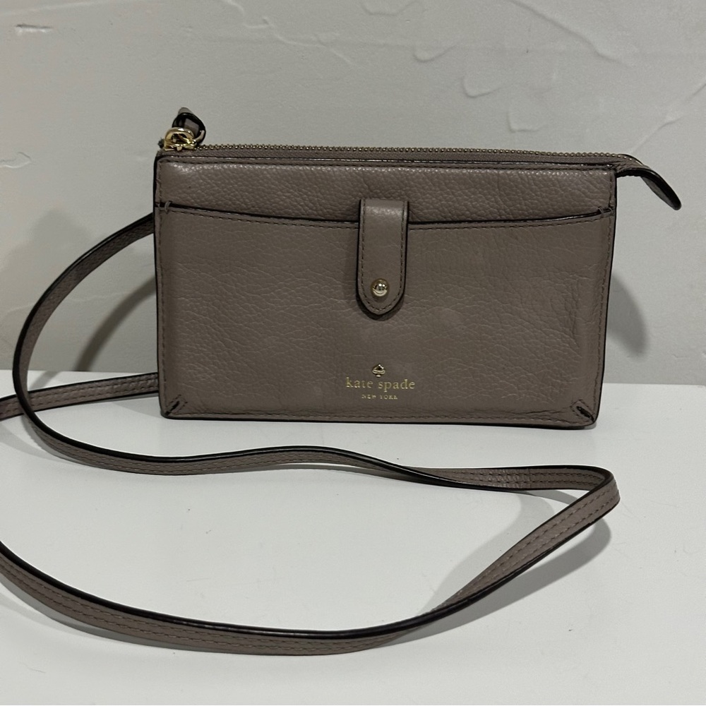 Kate Spade Jackson Crossbody Bag Slate Gray Pebbled Leather Wallet Clutch‎